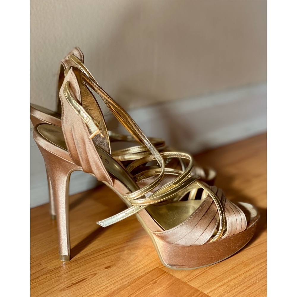 GUESS Strappy Platform Heels in Champagne